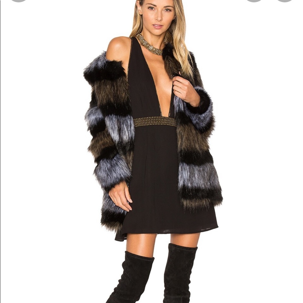 Ale by Alessandra Revolve *Antonella* black brown faux fur chic coat M